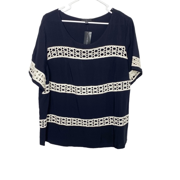 Lane Bryant Tops - Lane Bryant striped blouse navy blue size 14 16